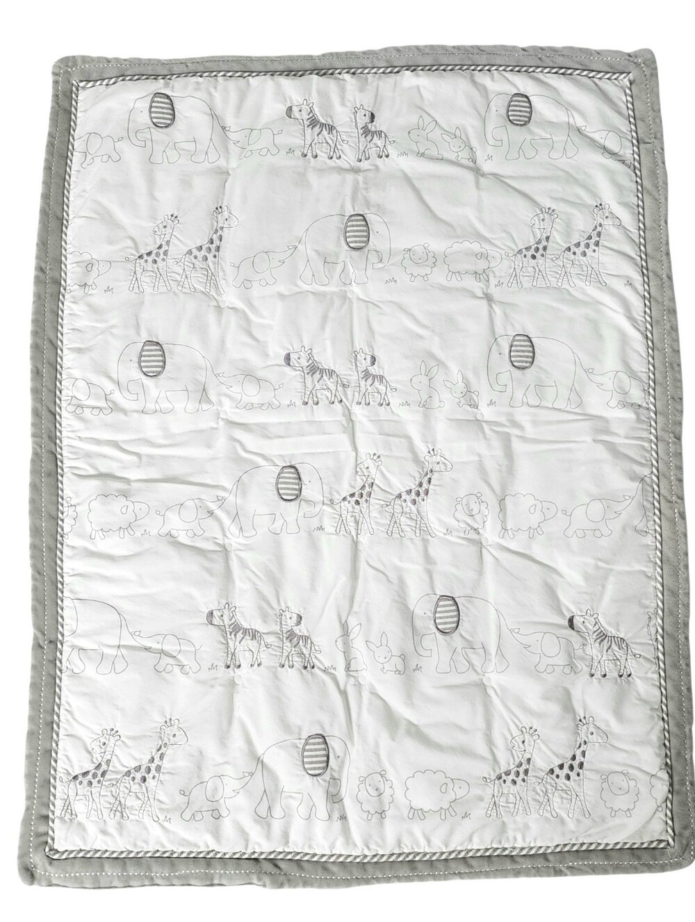 Cloud Island Baby Quilt Two By Two Animal Parade Grey & White Embroidered